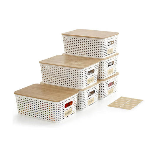 Plastic Storage Bins / Cream White / Small / Set of 6