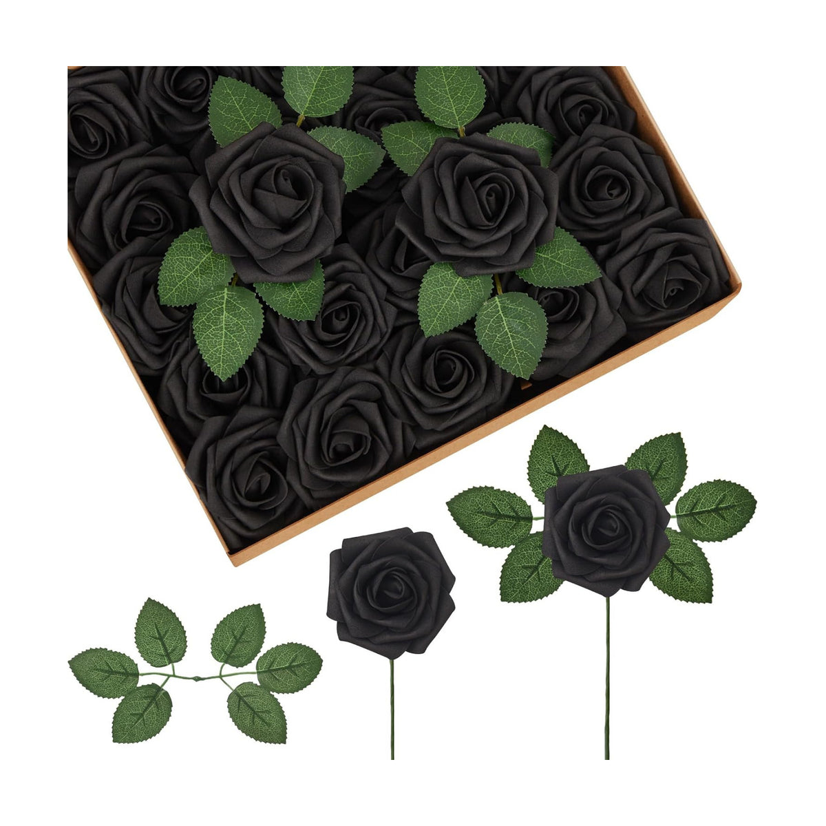 InnoGear Fake Roses 50 Pcs Black Flowers Artificial Faux Foam Floral