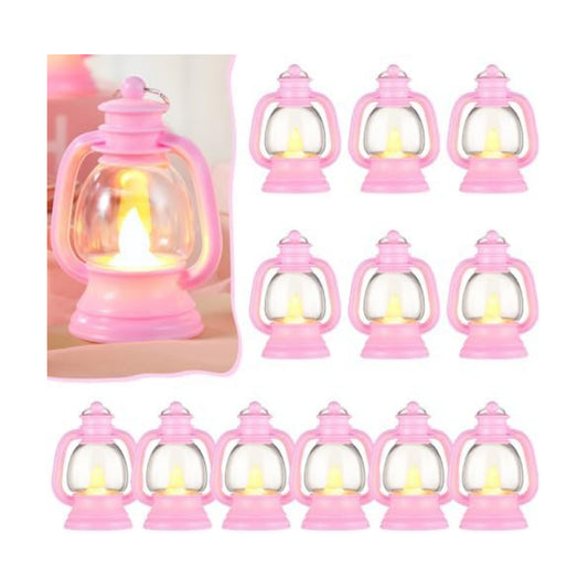Ferraycle 12 Pcs Mini Lantern Decor 4 Inch Western Lantern Table Centerpiece Small Vintage Camping Hanging Lamp Ornaments Bulk for Cowboy Cowgirl Wedding Halloween Christmas (4 Inch,Pink)