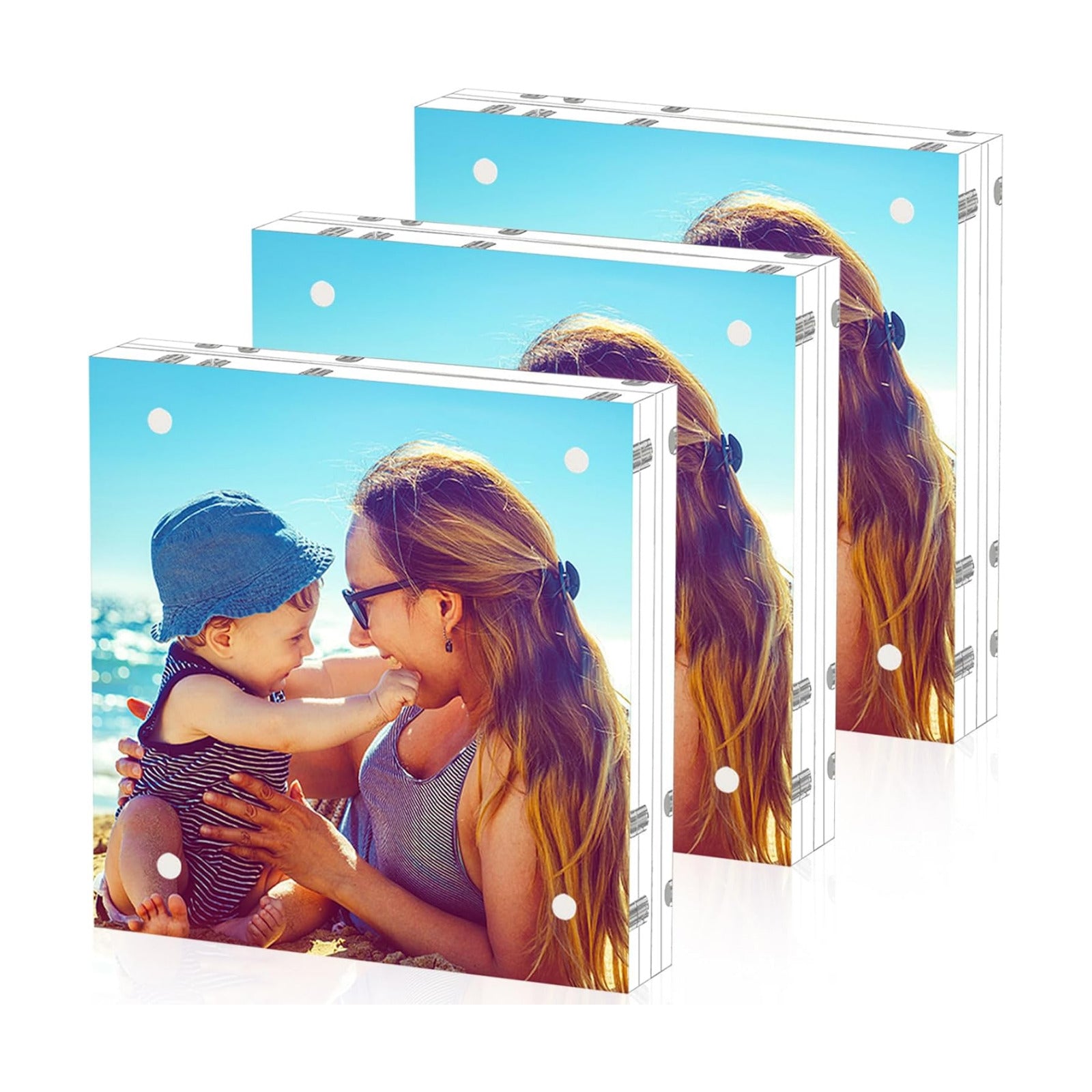 HELPLEX Acrylic Frame, 3 Pack 5x5 Acrylic Picture Frames, 20mm Thicker Frameless Clear Frame Double Sided Magnetic