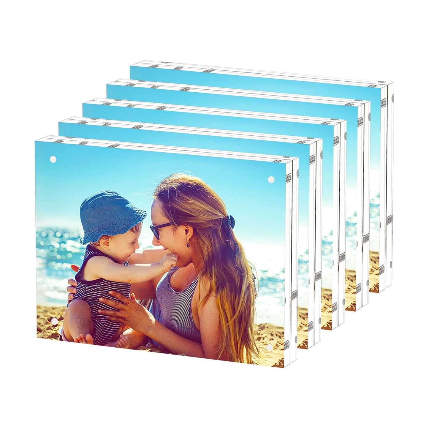 HELPLEX Acrylic Frame, 5 Pack 6x8 Acrylic Picture Frames, 24mm Thicker Frameless Clear Double Sided Magnetic Frame