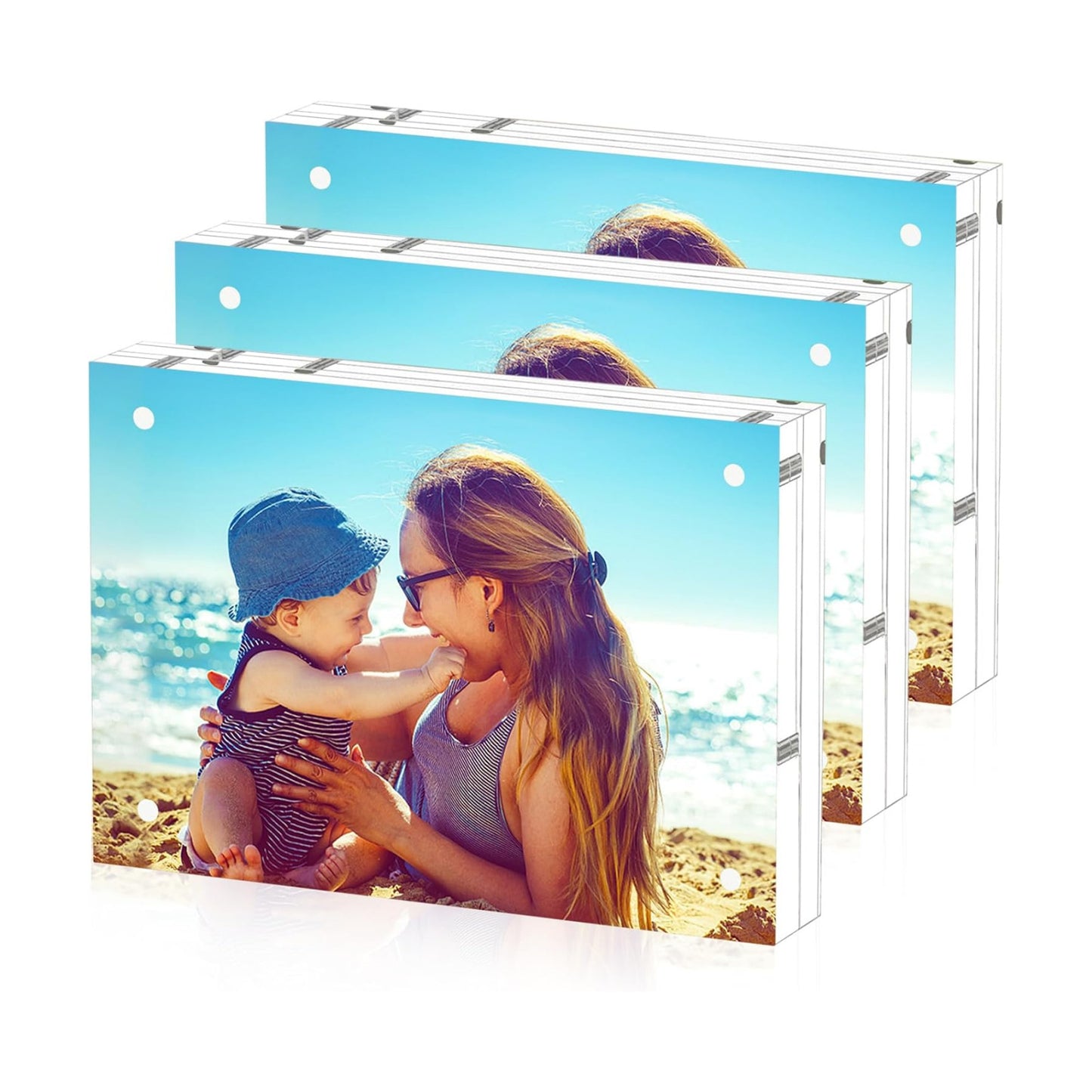 HELPLEX Acrylic Frame, 3 Pack 3.5x5 acrylic Picture Frames, 20mm Thicker Frameless Clear Frame Double Sided Magnetic