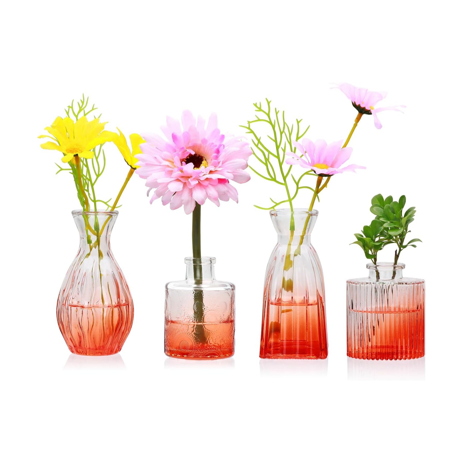 Glass Bud Vases / Orange / Set of 4