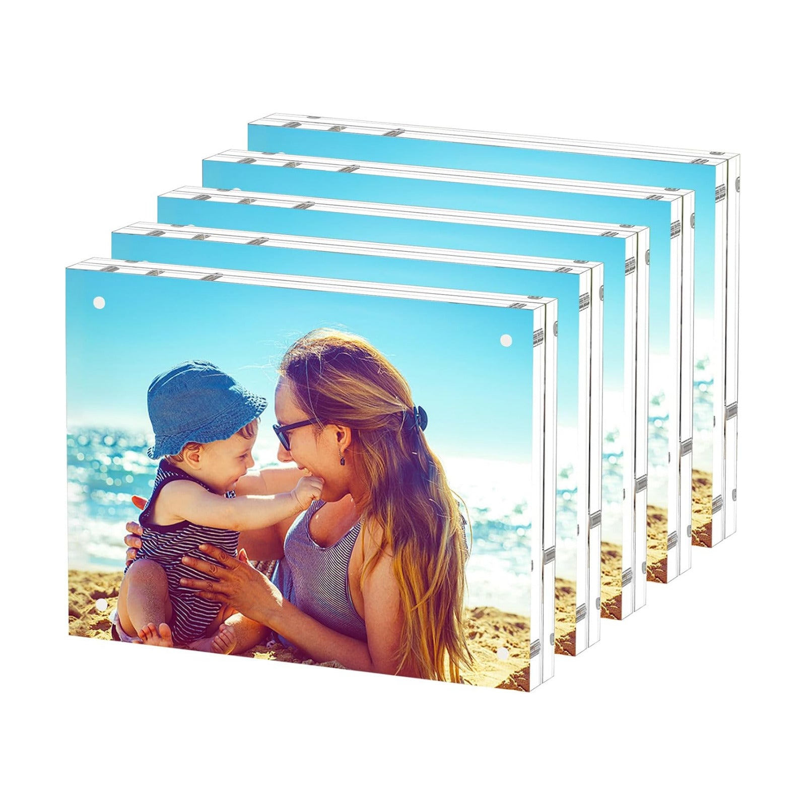 HELPLEX 5 Pack 8.5x11 Acrylic Picture Frames, 24mm Thicker Frameless Clear Frame Double Sided Magnetic Frame, Free