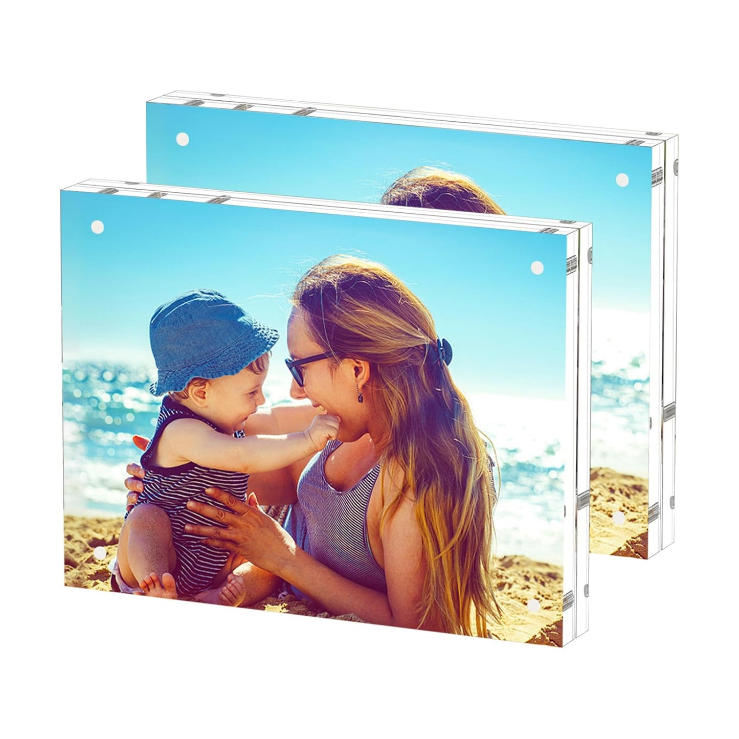 HELPLEX Acrylic Frame, 2 Pack 8.5x11 Acrylic Picture Frames, 24mm Thicker Frameless Clear Double Sided Magnetic Frame