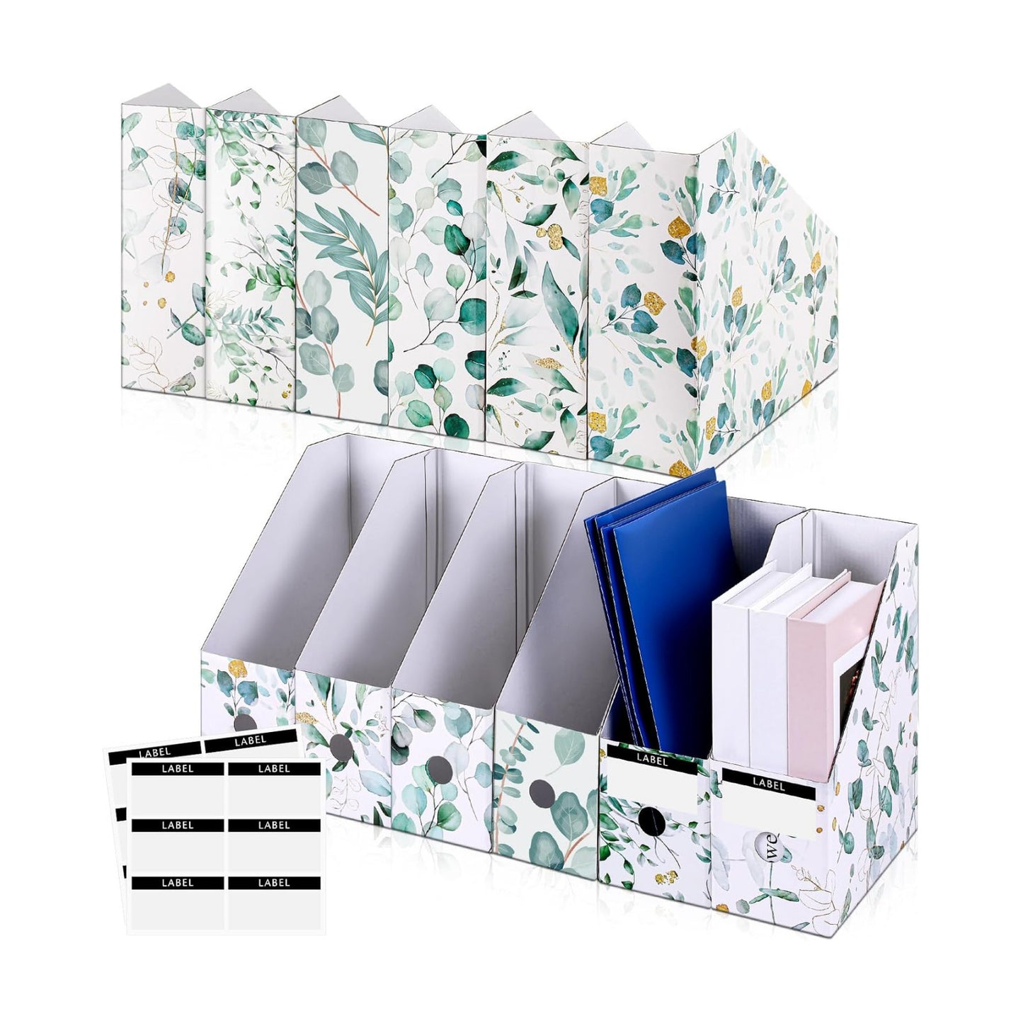 PerKoop 12 Pcs Decorative Magazine File Holders Floral Foldable File Folders Magazine Storage Boxes Rack Desk Organizer