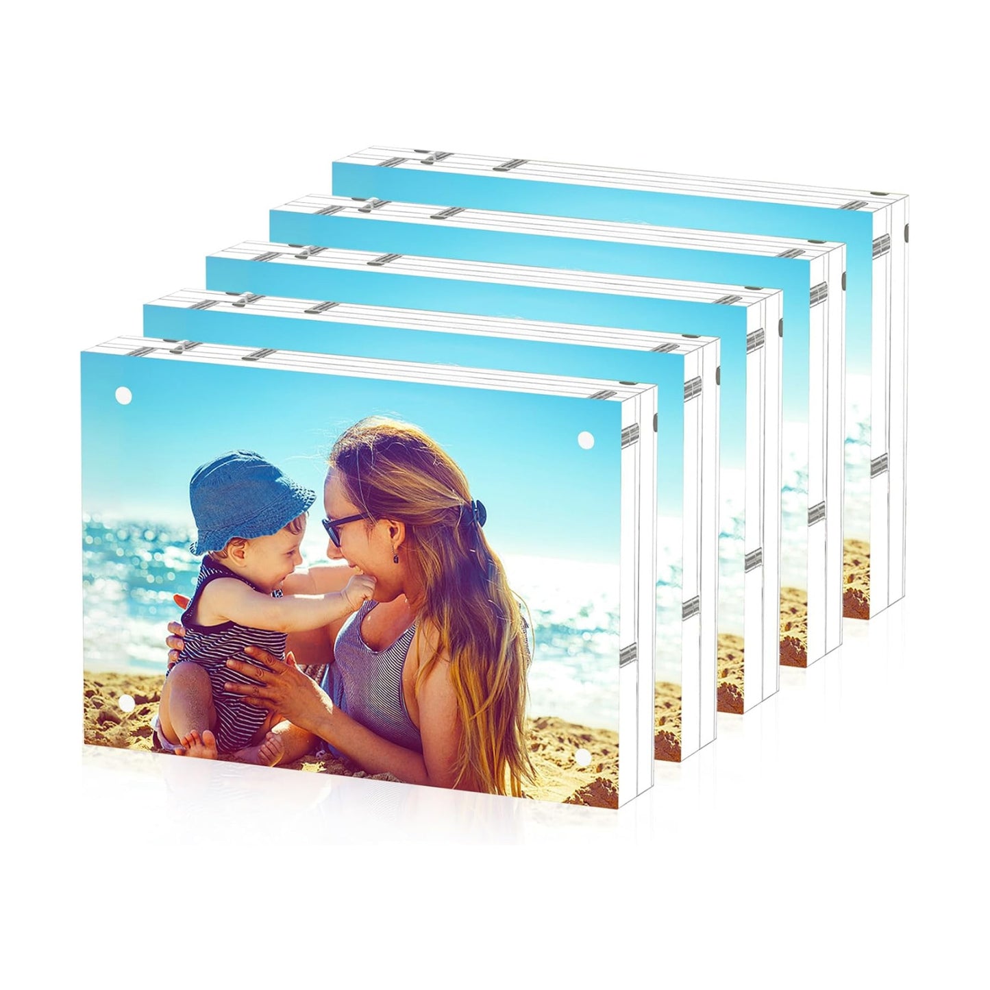 HELPLEX Acrylic Frame, 5 Pack 3.5x5 Acrylic Picture Frames, 20mm Thicker Frameless Clear Double Sided Magnetic Frame
