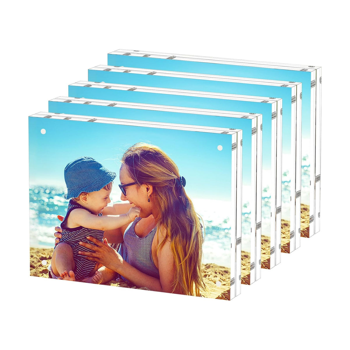 HELPLEX Acrylic Frame, 5 Pack 8x10 Picture Frames, 20mm Thicker Frameless Clear Frame Double Sided Magnetic Frame, Free