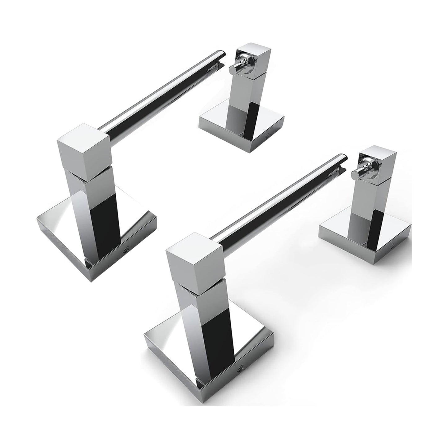RUACQ Chrome Toilet Paper Holder Wall Mount for Bathroom, 2 Pack | Dual-Post Pivoting Tissue Roll Holder with Square
