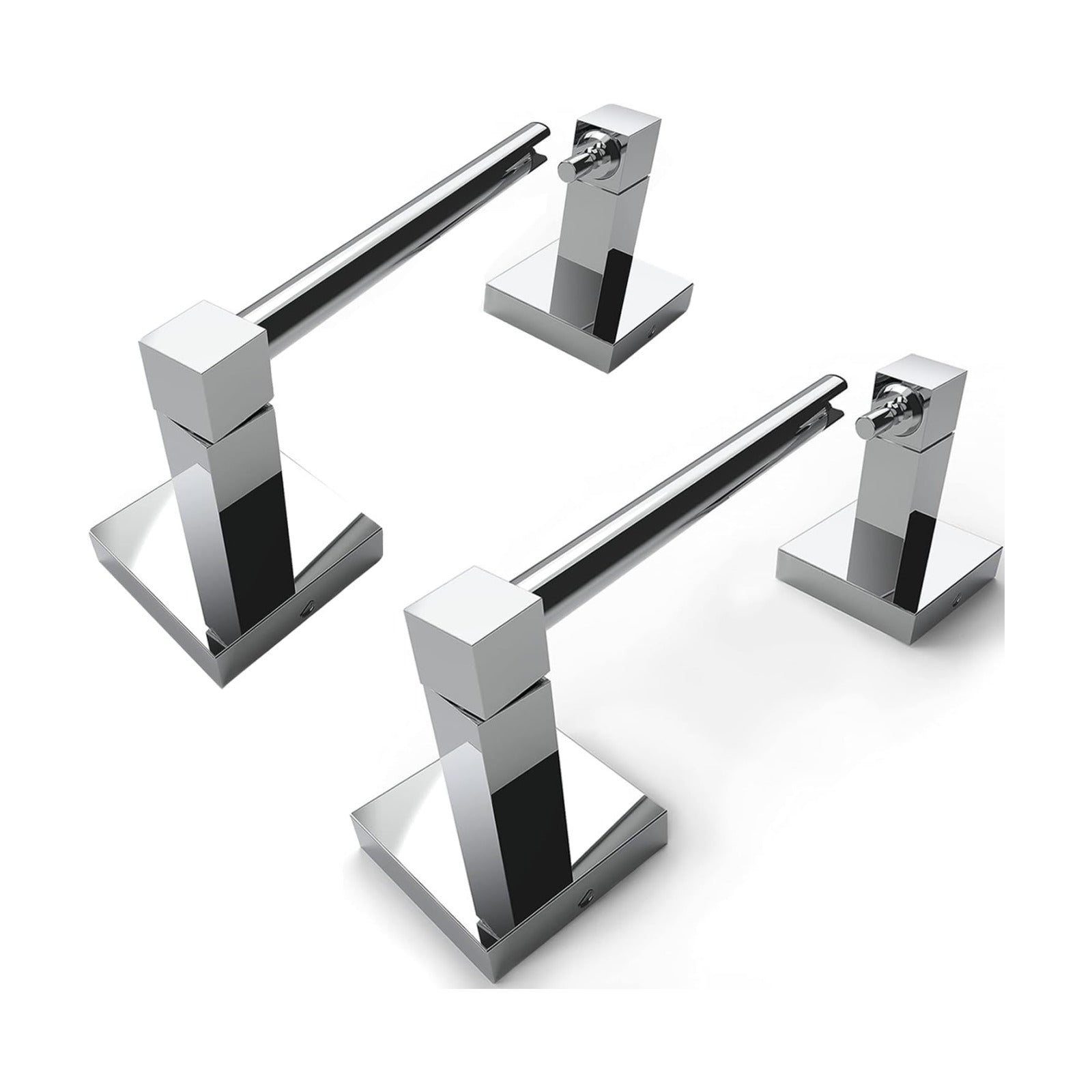 RUACQ Chrome Toilet Paper Holder Wall Mount for Bathroom, 2 Pack | Dual-Post Pivoting Tissue Roll Holder with Square