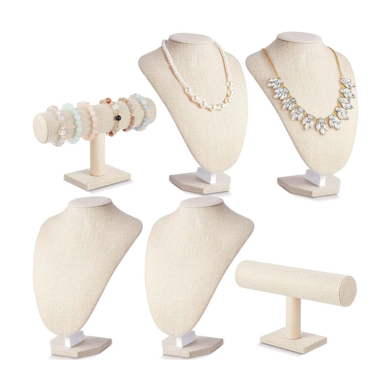 Jewelry Display Set Necklace Display Stand T Bar Bracelet Holder Jewelry / Linen / Flax / Set of 6