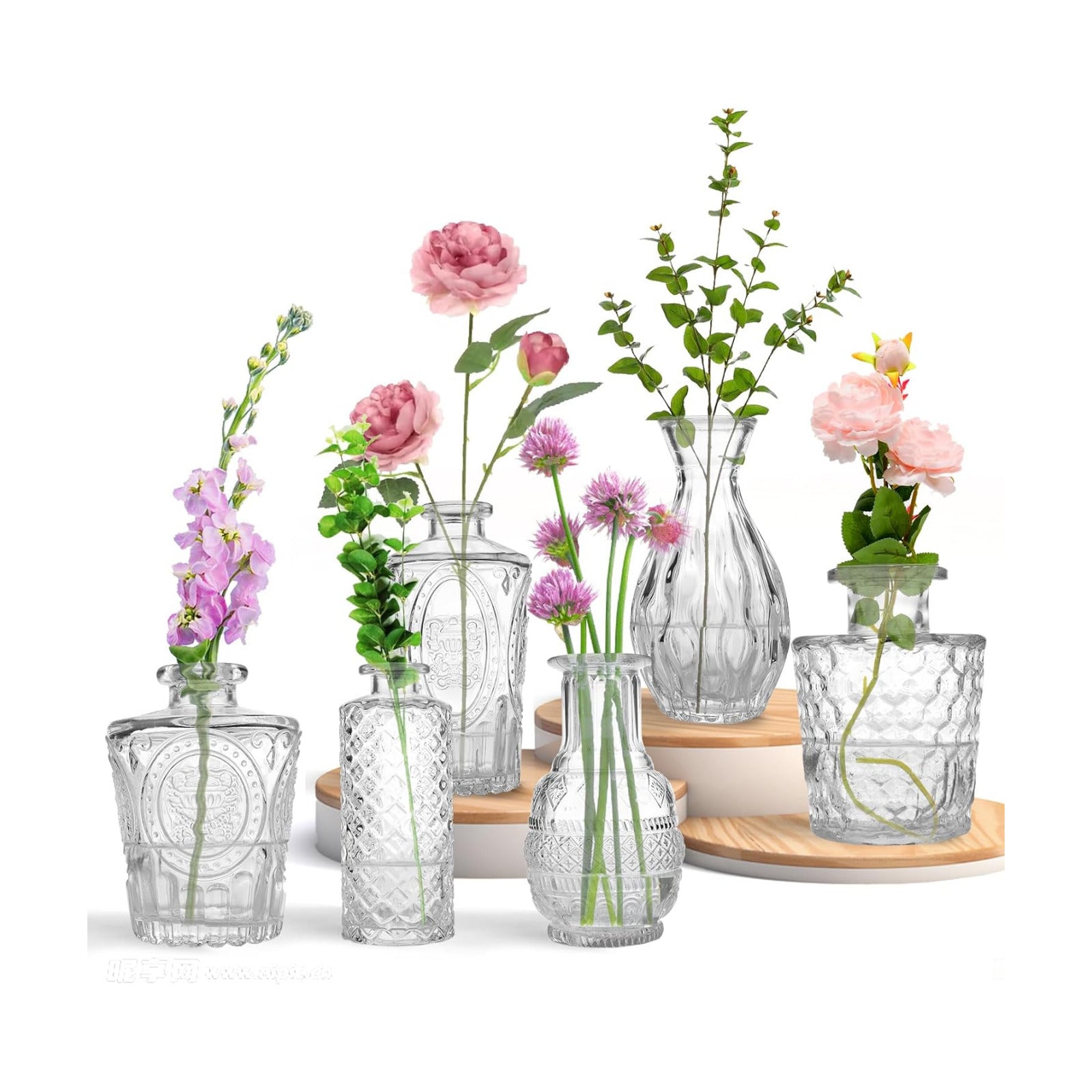 Mini Glass Bud Vases / Clear / Set of 6