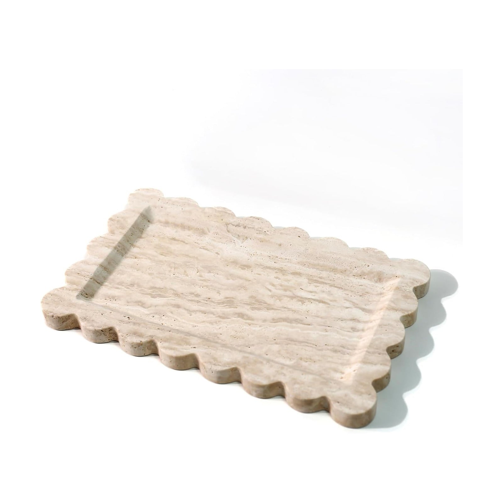 Natural 100% Marble Vanity Tray Scalloped Marble / Rectangle-beige Travertine / 11.8 x 7.4 x 0.7