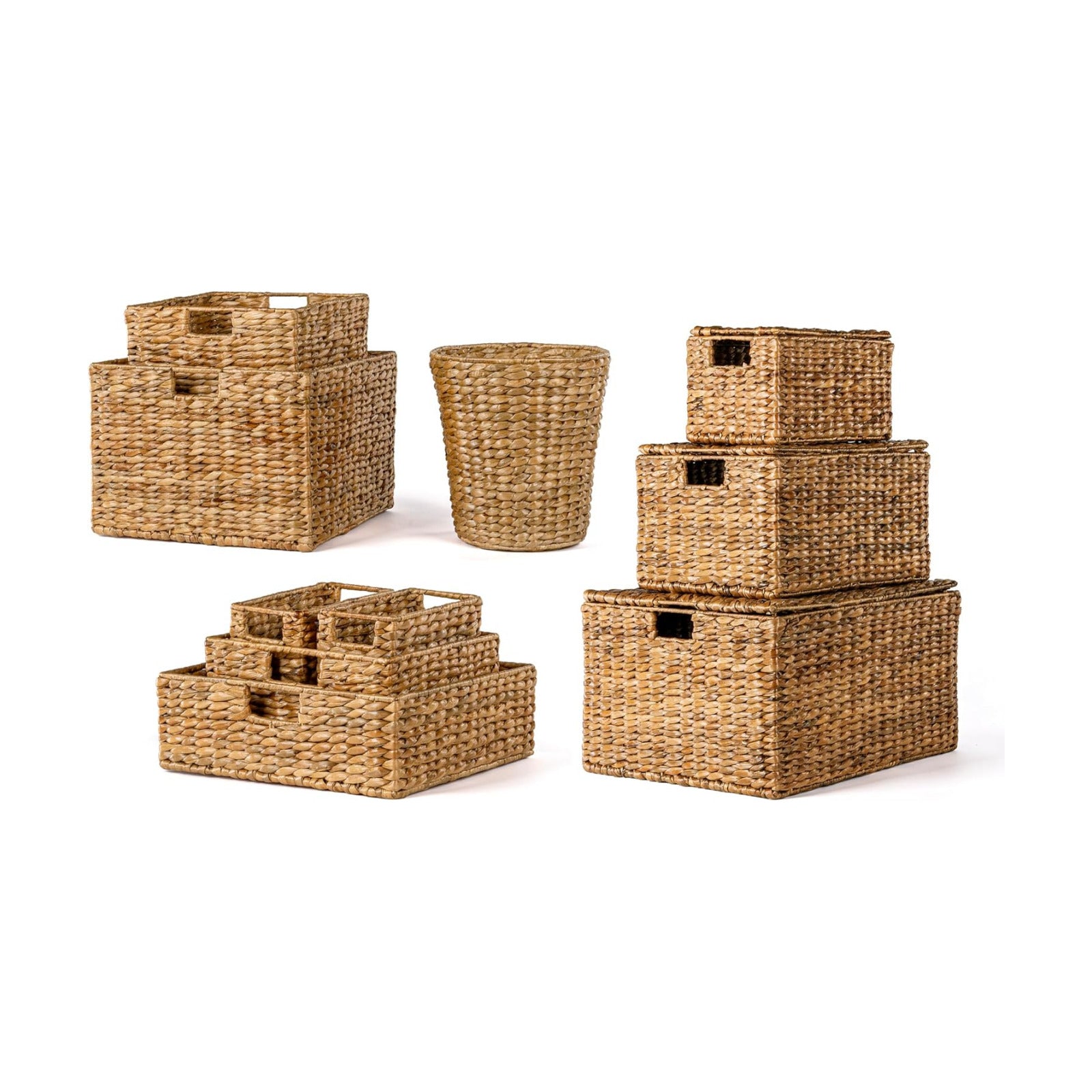 BSK1010A- Traditional Assorted Hand-Woven Hyacinth/Iron Wicker Storage Baskets / Natural / Set of 10
