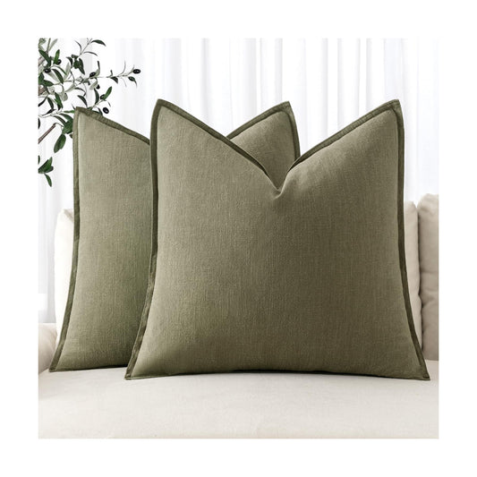 Decorative Linen Pillow Covers ​Boho Farmhouse​ ​Neutral / 20 x 20 / Light Olive Green / Set of 2