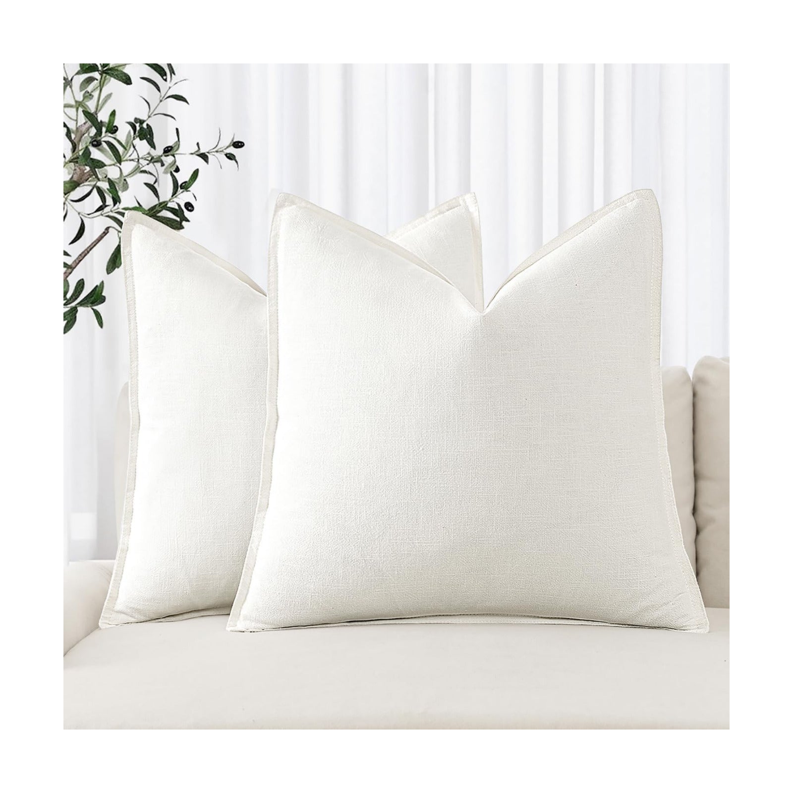 Linen Pillow Covers Soft and Stylish / 18 x 18 / Cream White / Set of 2