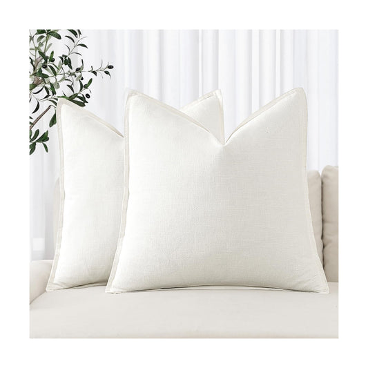 Linen Pillow Covers Soft and Stylish / 18 x 18 / Cream White / Set of 2