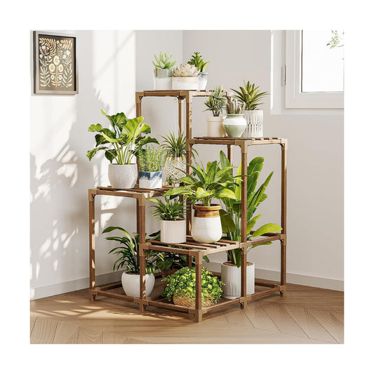 Bamworld Corner Plant Stand Indoor Outdoor Plant Shelf Small Plant Table | for Multiple Plants Wooden Plant Holder for