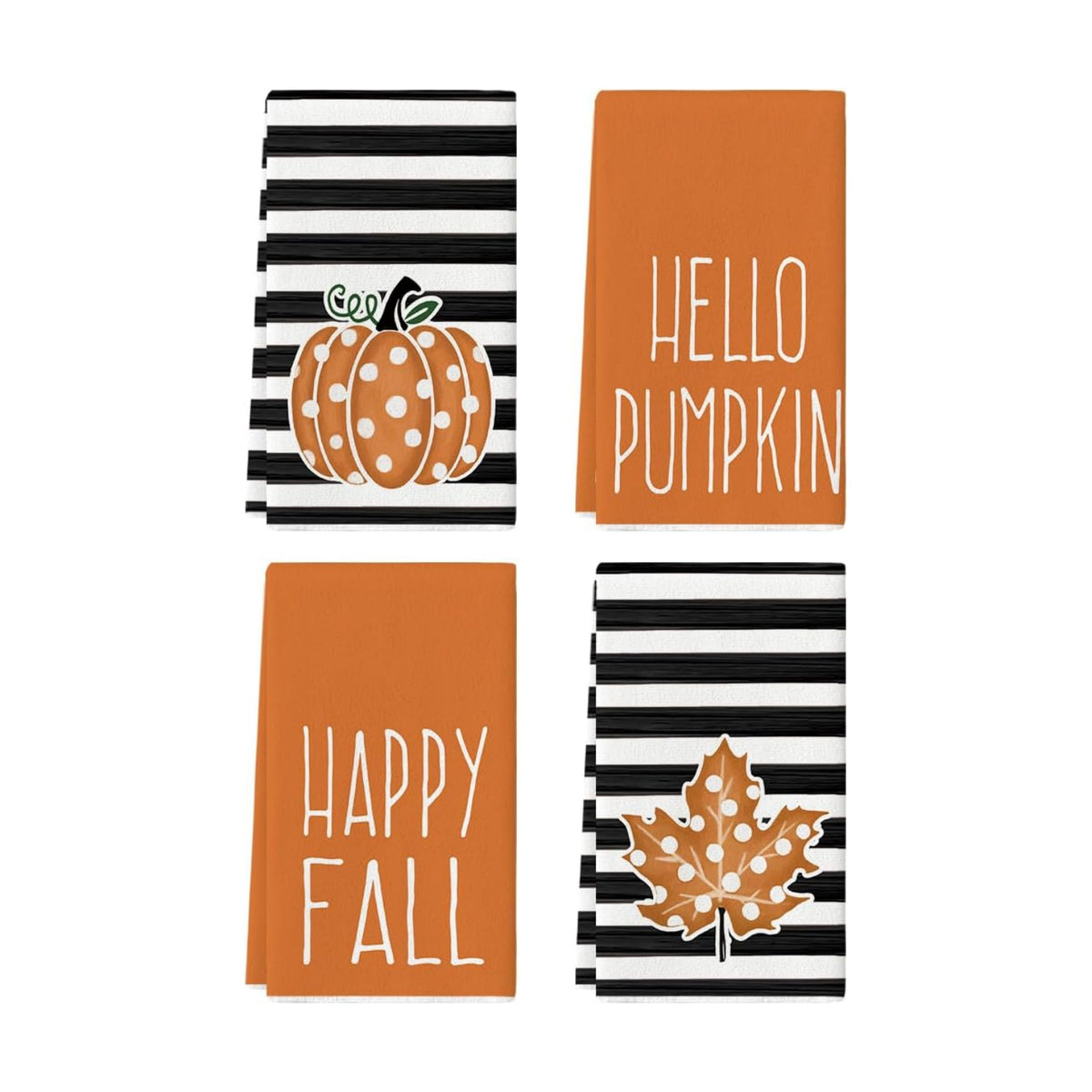 Artoid Mode Polka Dot Hello Pumpkin Fall Kitchen Towels Set of 4 18x26 Inch