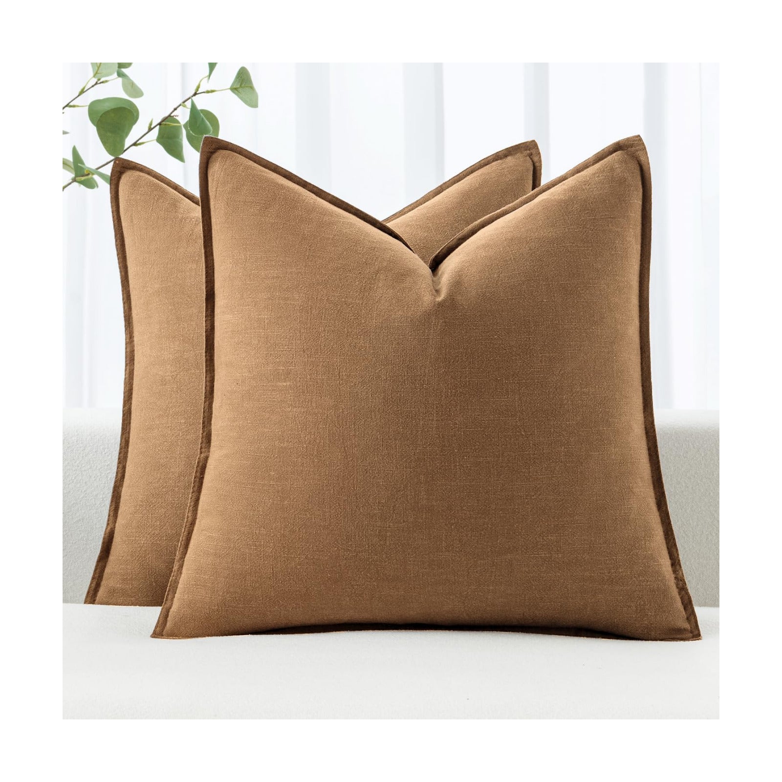 Decorative Linen Pillow Covers ​Boho Farmhouse​ ​Neutral Couch Throw / 20 x 20 / Brown / Set of 2