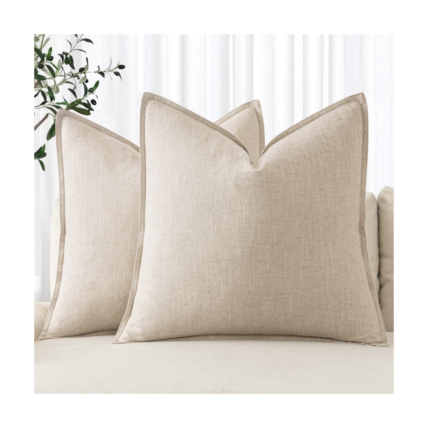 Decorative Linen Pillow Covers Boho Farmhouse Neutral Couch / 18 x 18 / Natural Beige / Set of 2