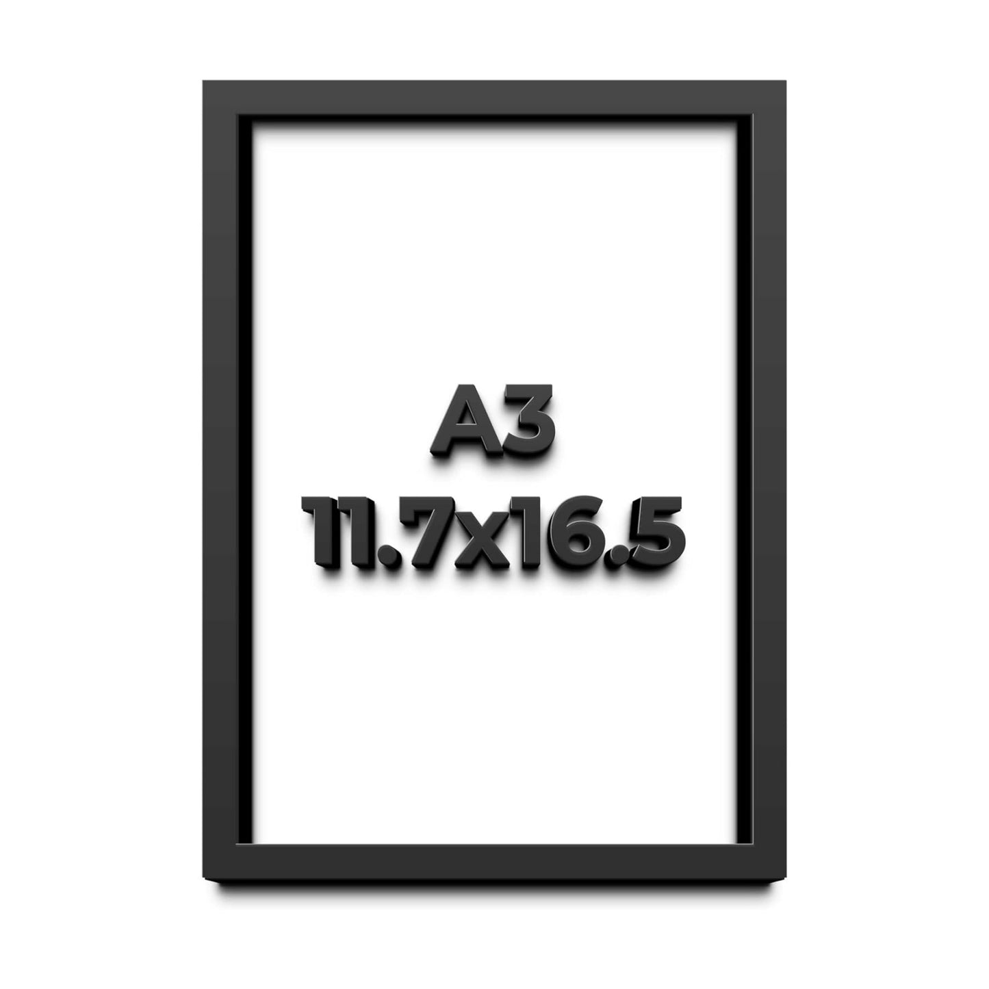 A3 11.7x16.5 Shadow Box Black Solid Wood Display Frame with White Acid-Free Backing UV Acrylic & Hanging Hardware