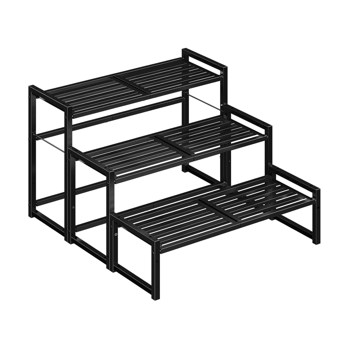 Ekisemio 3-Tier Metal Plant Stand, Heavy Duty Waterproof Indoor Outdoor Stackable Shelf, Tall Flower Pot Holder &