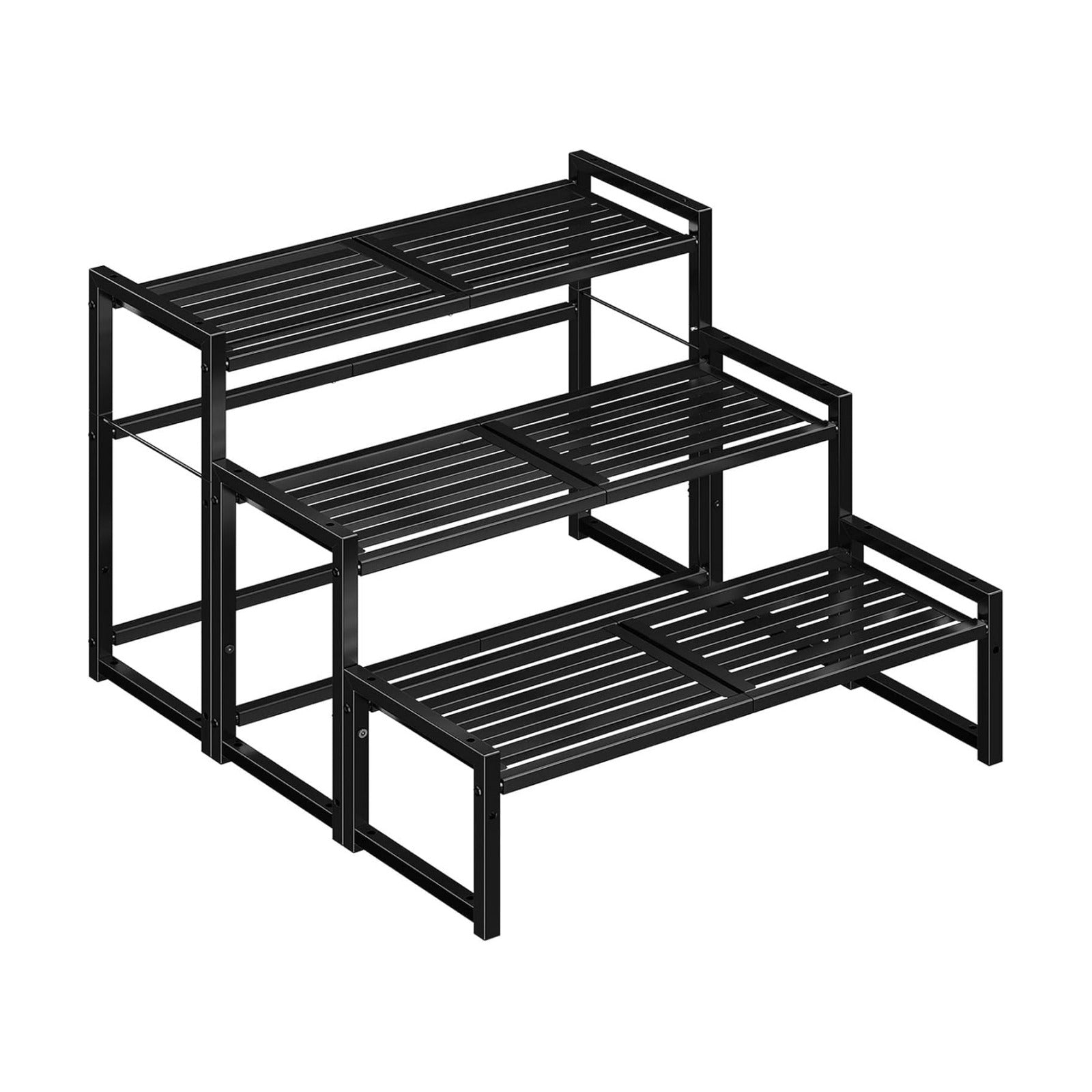 Ekisemio 3-Tier Metal Plant Stand, Heavy Duty Waterproof Indoor Outdoor Stackable Shelf, Tall Flower Pot Holder &