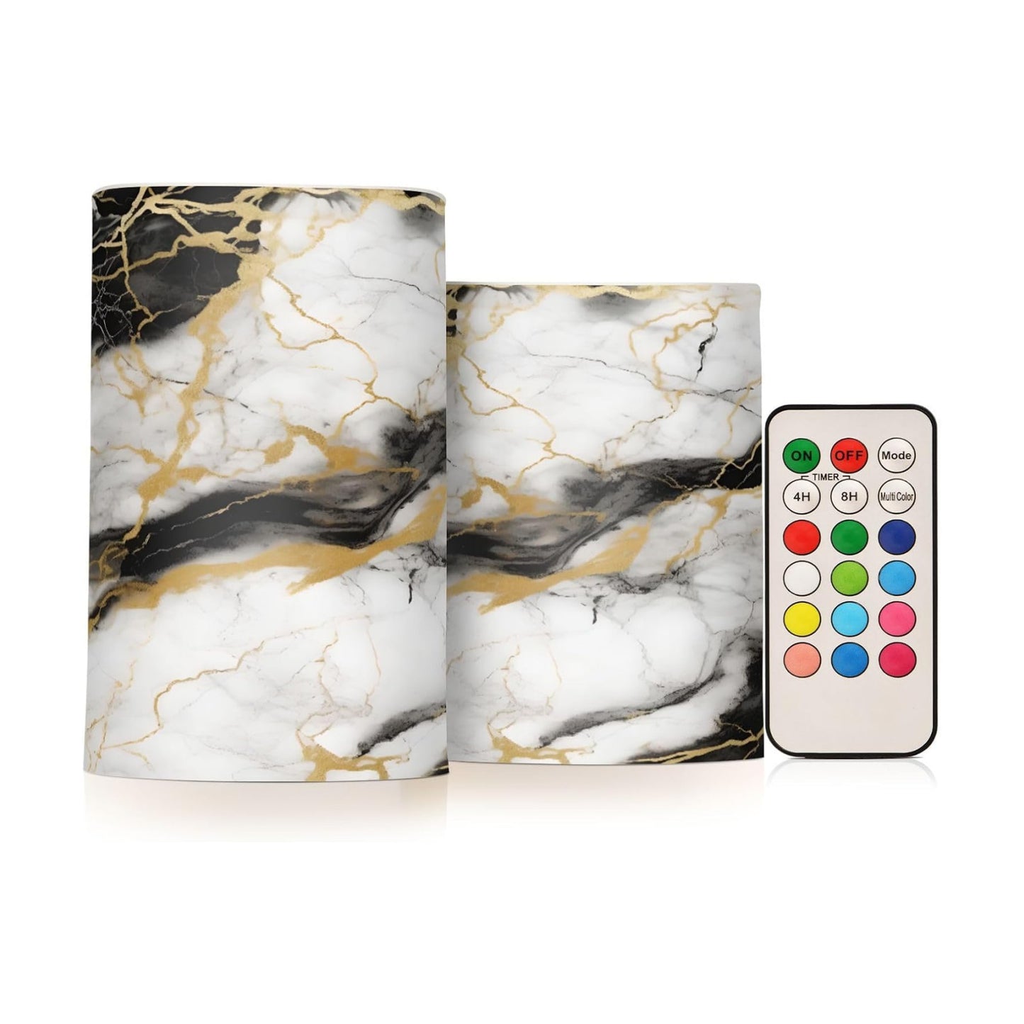 Flickering Flameless Candles, Golden White Black Marble LED Candles with Remote Timer, Set of 2 Battery Operated Candle