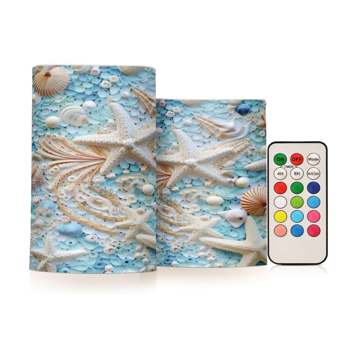 Flickering Flameless Candles, Starfish Seashell LED Candles with Remote Timer, Set of 2 Battery Operated Candle for