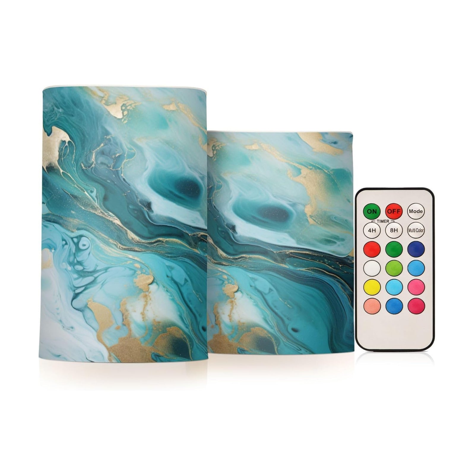 Flickering Flameless Candles, Turquoise Blue Marble Texture LED Candles with Remote Timer, Set of 2 Battery Operated