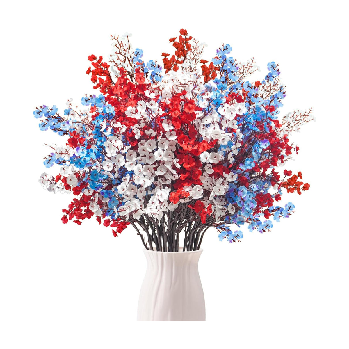 Uieke 30 Pcs 4th of July Artificial Flowers Fake Patriotic Babys Breath Flowers for Independence Day Decor Blue White Red Silk Flowers for Memorial Day Floral Arrangement Home Wedding