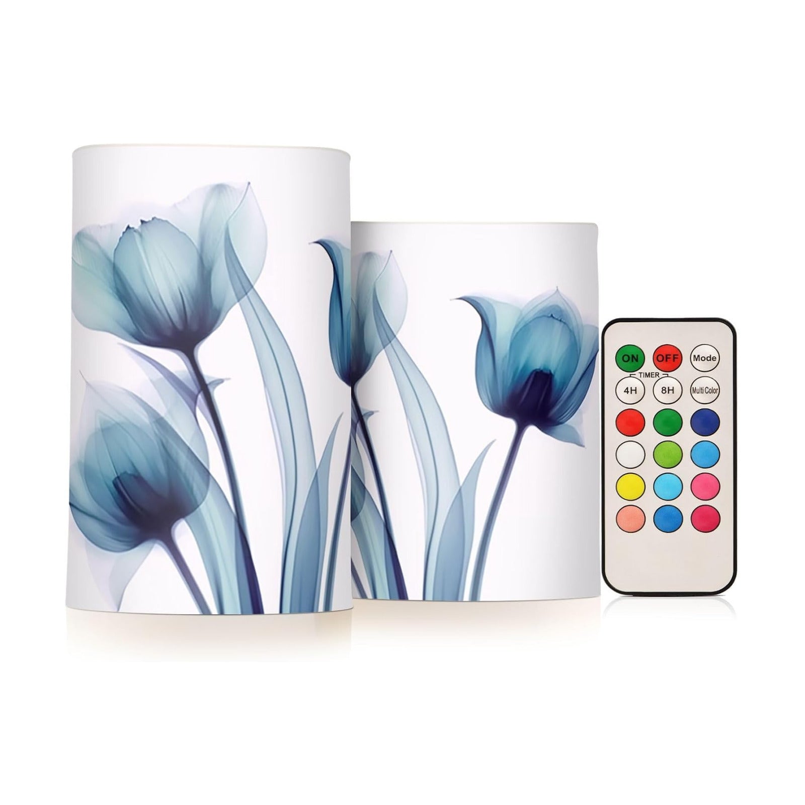 Flickering Flameless Candles, Blue Tulip Flower LED Candles with Remote Timer, Set of 2 Battery Operated Candle for