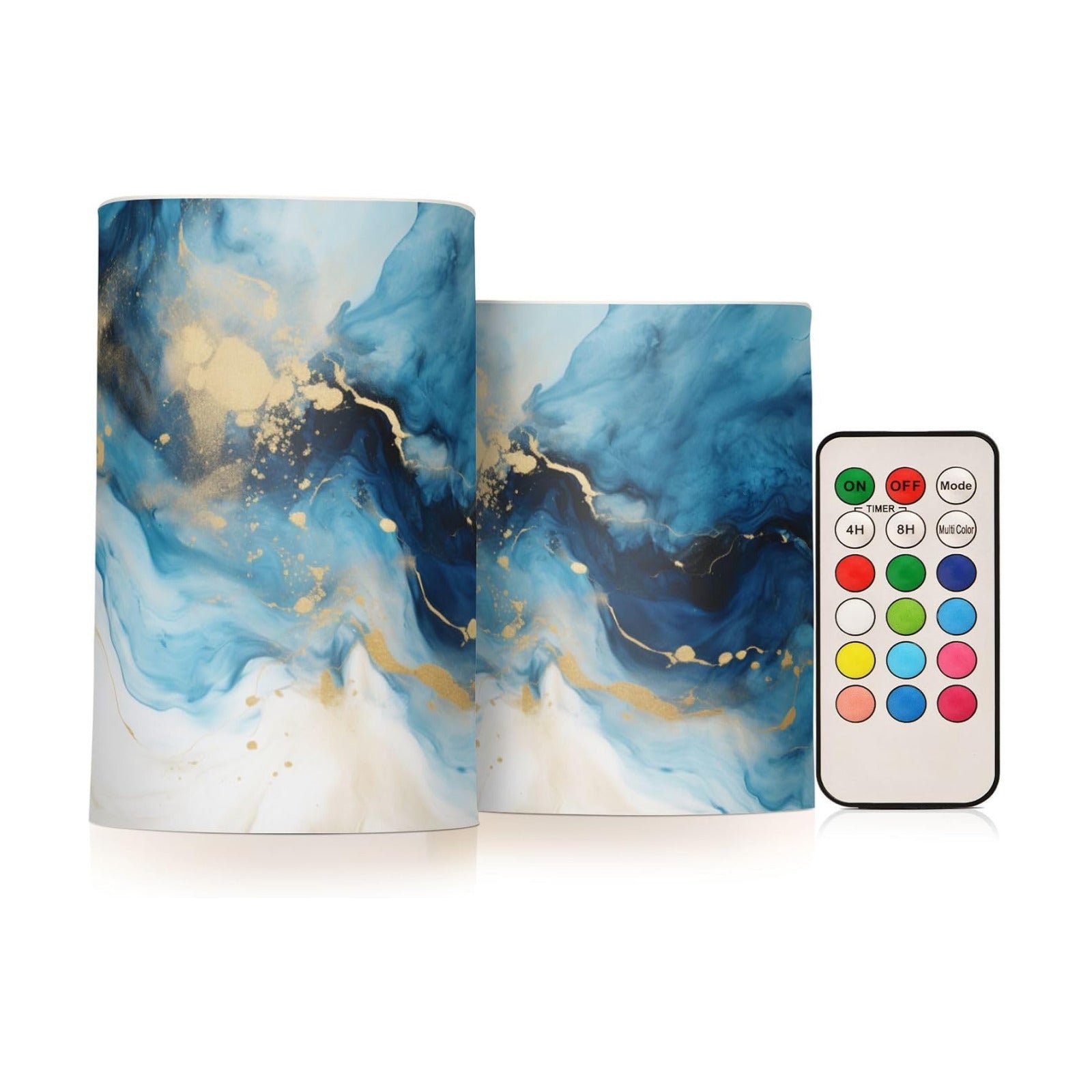 Flickering Flameless Candles, Marble Navy Blue LED Candles with Remote Timer, Set of 2 Battery Operated Candle for