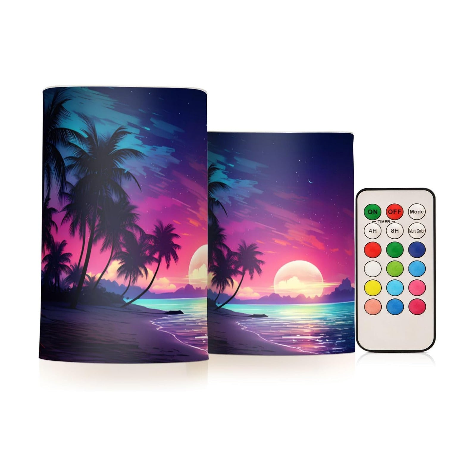 Flickering Flameless Candles, Palm Tree Beach Tropical LED Candles with Remote Timer, Set of 2 Battery Operated Candle
