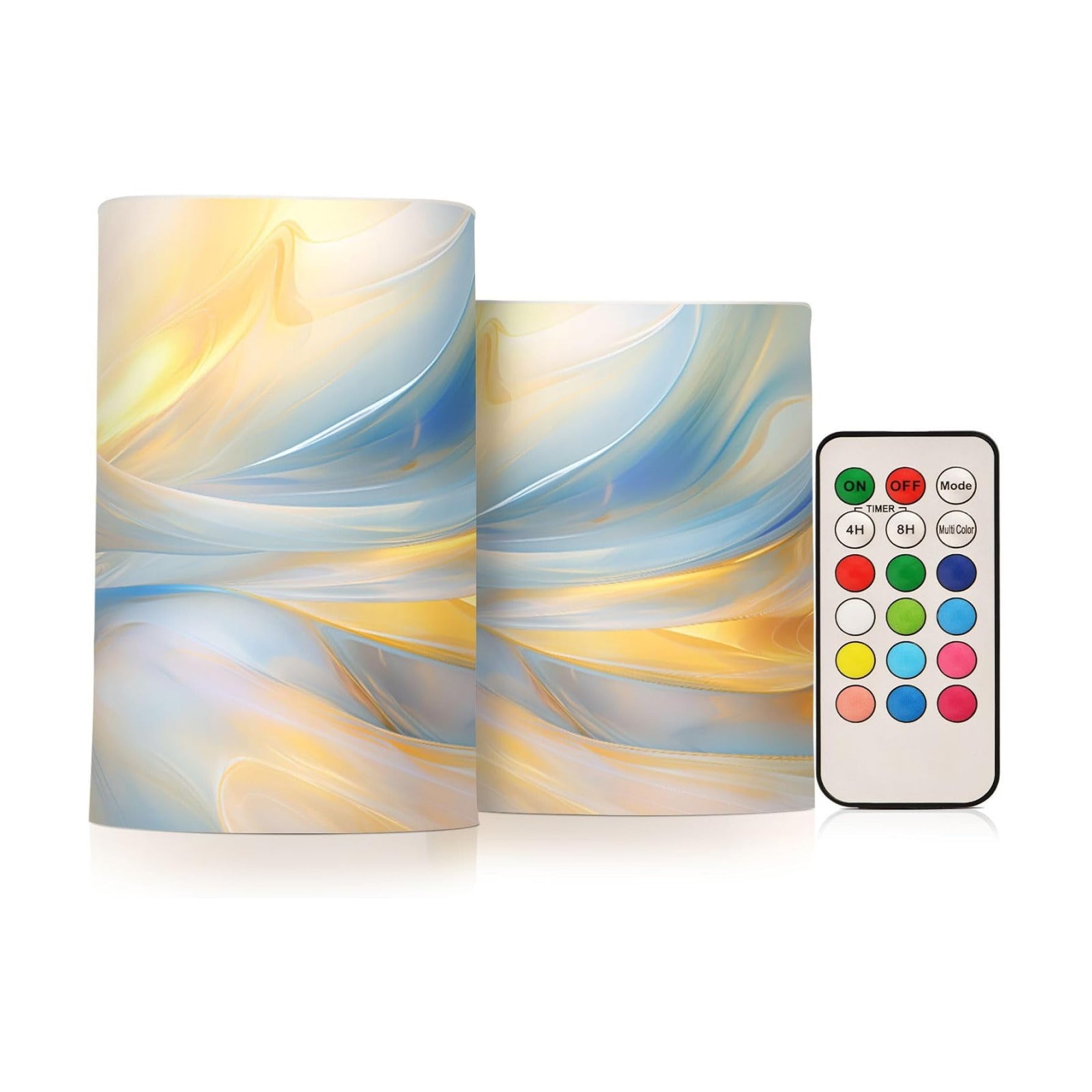 Flickering Flameless Candles, Blue Gold Marble LED Candles with Remote Timer, Set of 2 Battery Operated Candle for