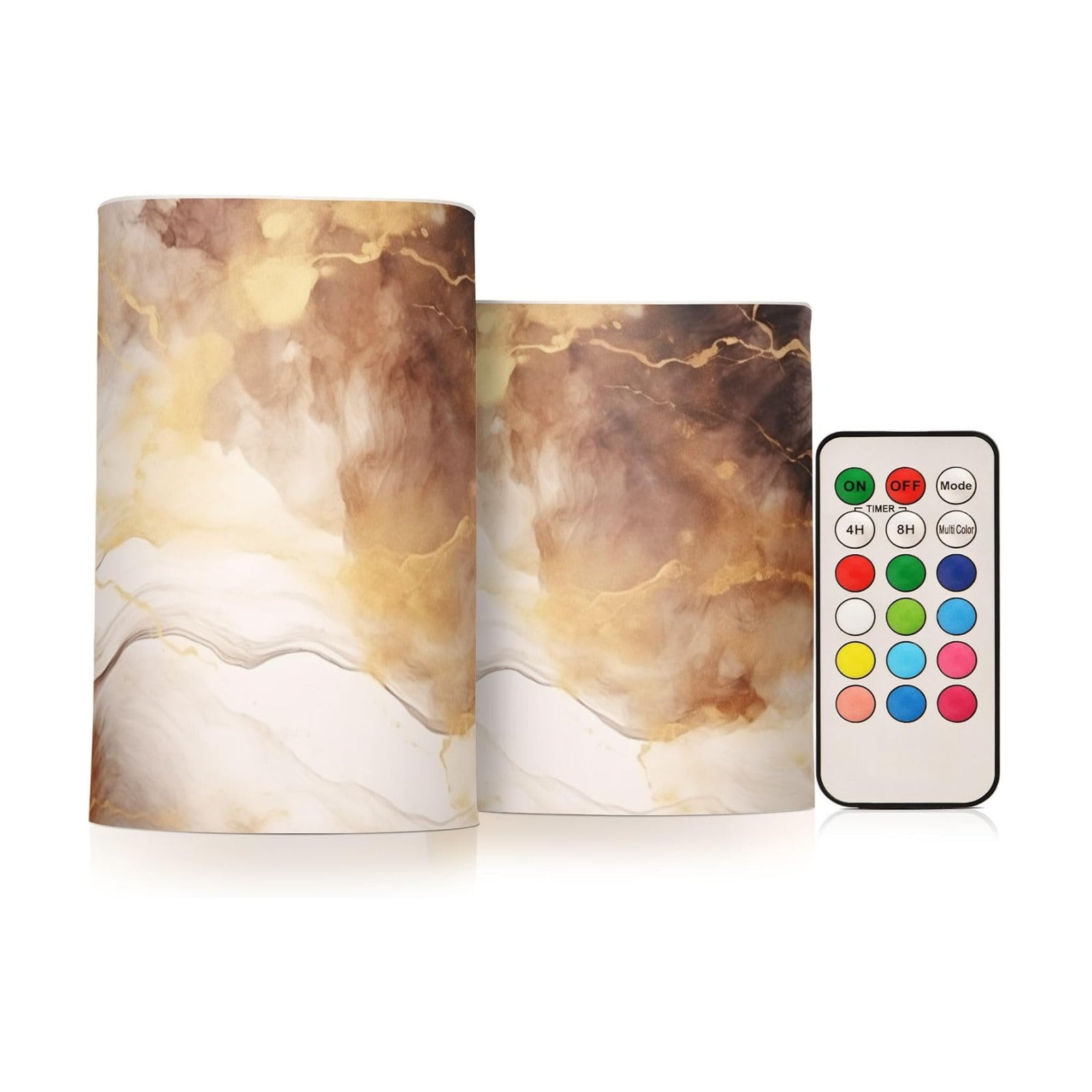 Flickering Flameless Candles, Brown White Marble LED Candles with Remote Timer, Set of 2 Battery Operated Candle for