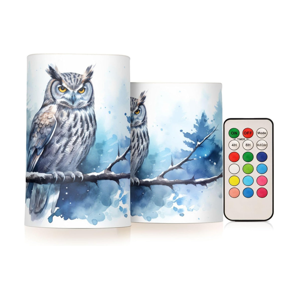 Flickering Flameless Candles, Owl on Tree LED Candles with Remote Timer, Set of 2 Battery Operated Candle for Valentine