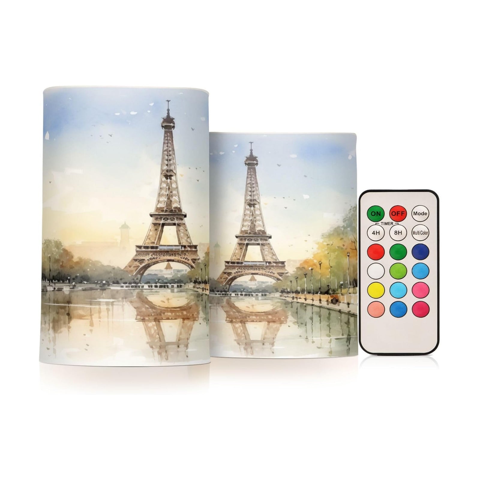 Flickering Flameless Candles, Eiffel Tower Lake LED Candles with Remote Timer, Set of 2 Battery Operated Candle for