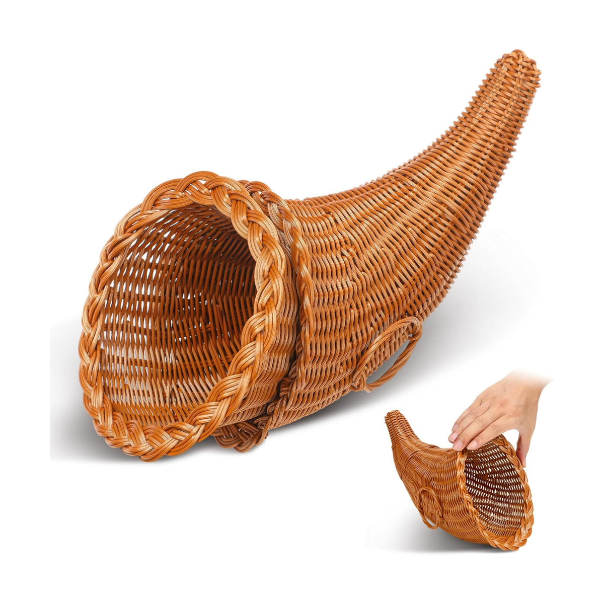 Dandat 2 Pcs Fall Cornucopia Basket Centerpiece 13.78 Inch, Imitation Vine