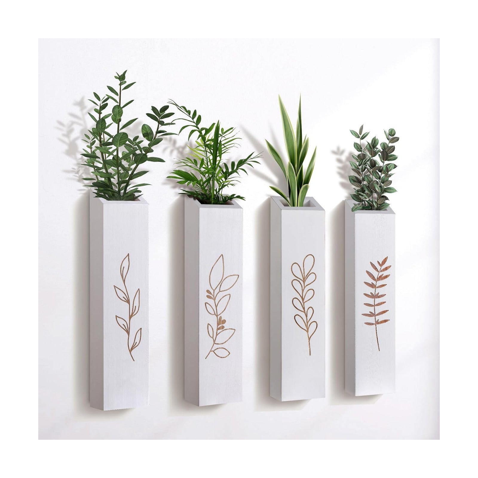 Wood Wall Planter / White / Set of 4