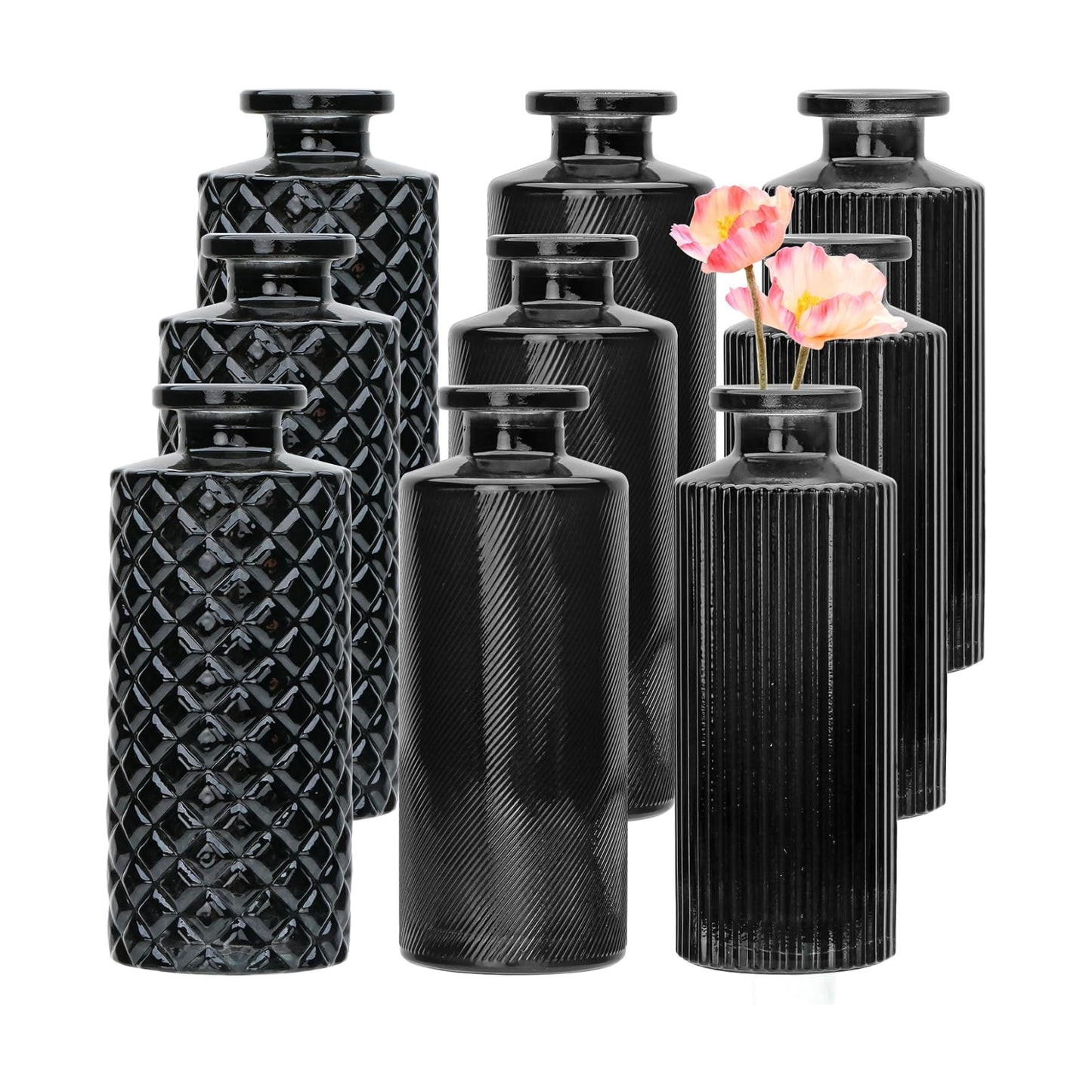 Glass Bud Vase Set in Bulk / Black / Set of 9