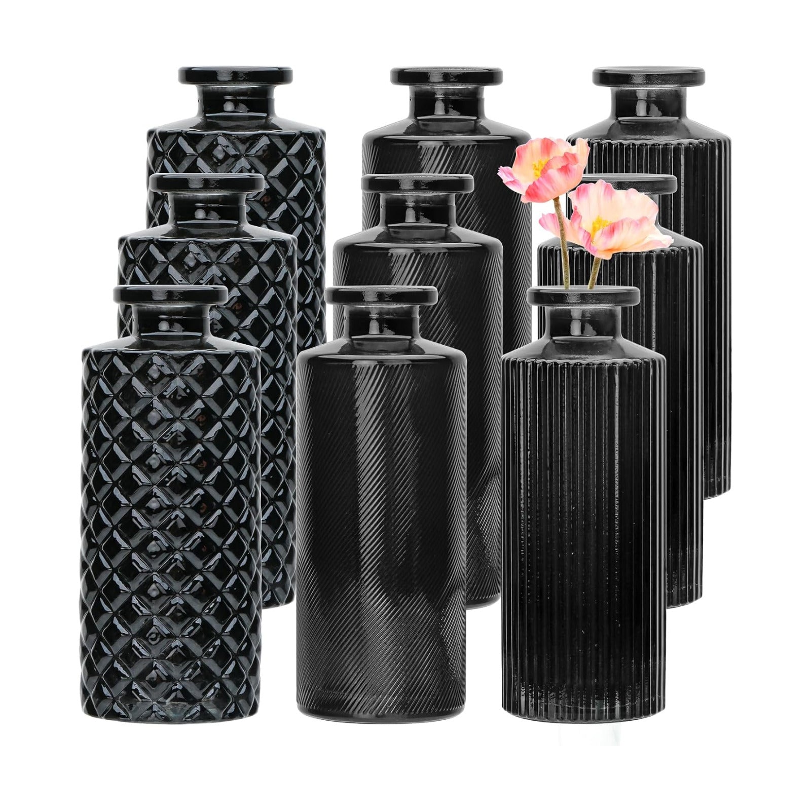 Glass Bud Vase Set in Bulk / Black / Set of 9