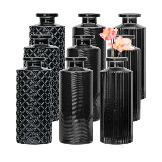 Glass Bud Vase Set in Bulk / Black / Set of 9