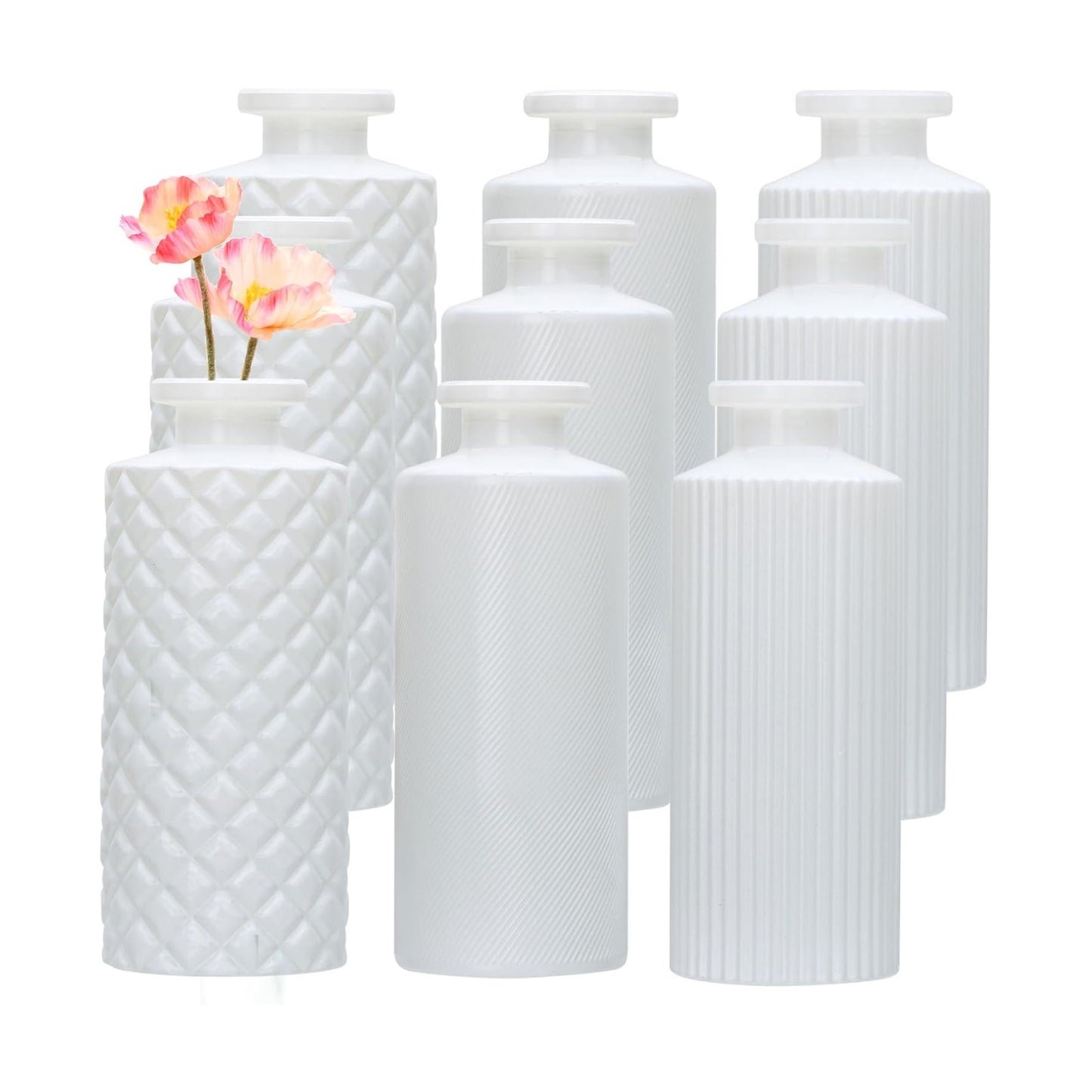 Glass Bud Vase Set in Bulk / White / Set of 9