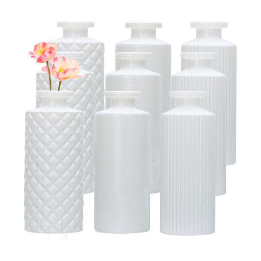 Glass Bud Vase Set in Bulk / White / Set of 9