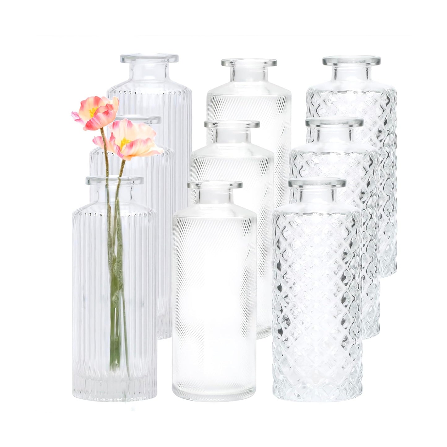 Glass Bud Vase Set in Bulk / Clear / Set of 9