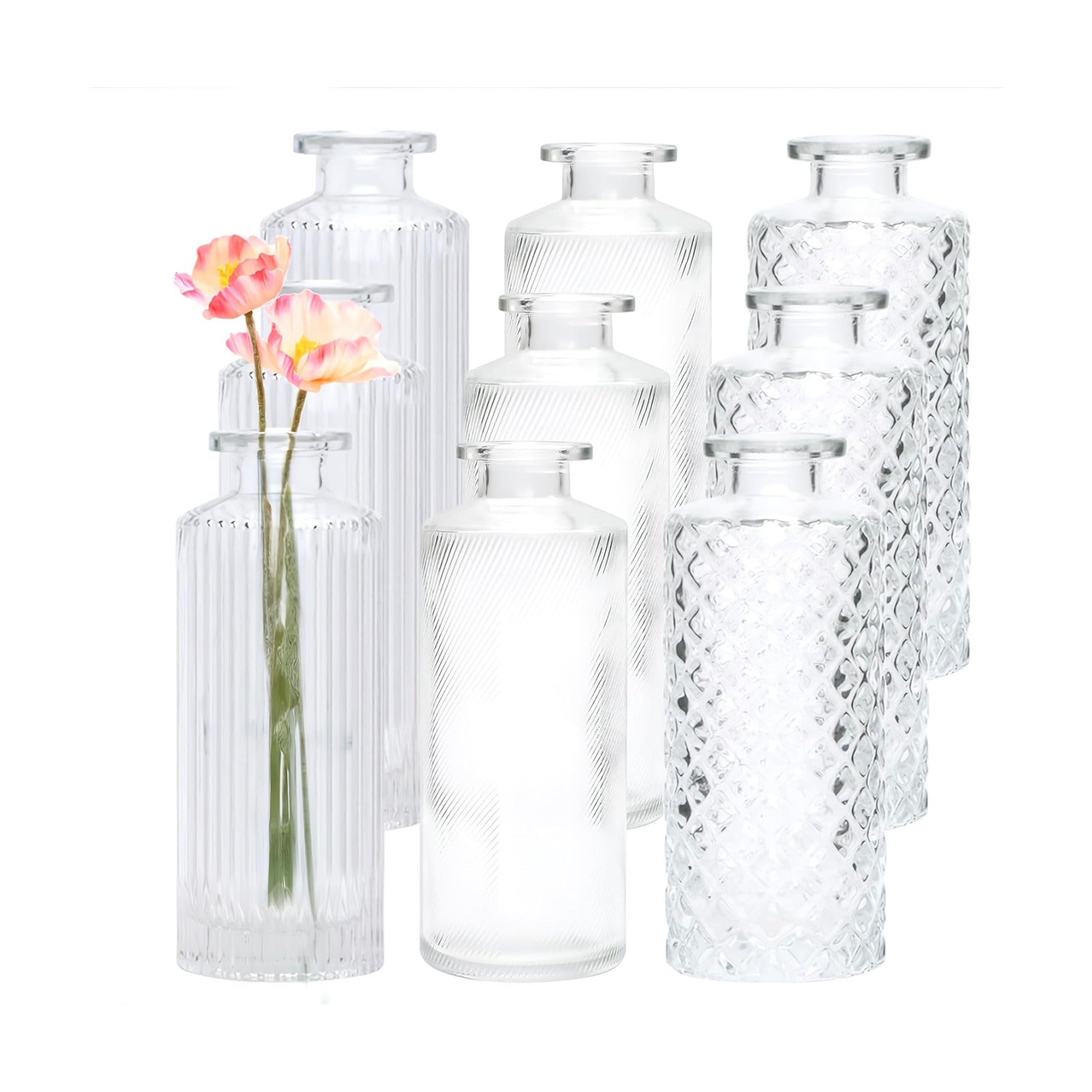 Glass Bud Vase Set in Bulk / Clear / Set of 9