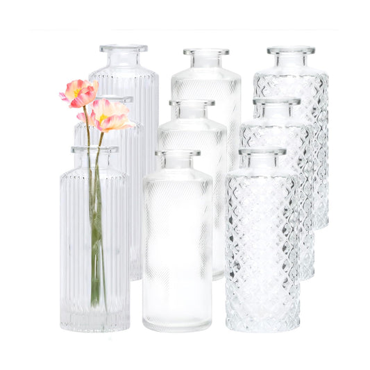 Glass Bud Vase Set in Bulk / Clear / Set of 9