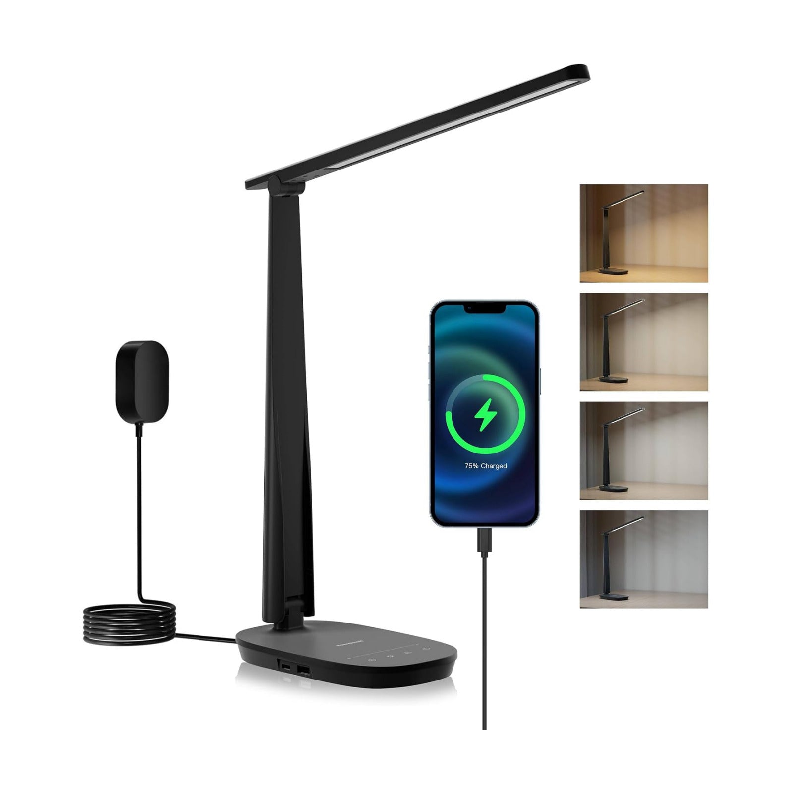 Honeywell HWT-H2 LED Desk Lamp, Eye-Caring Full Spectrum, USB Charging | CRI94 Full Spectrum Eye-Caring Light, Low Blue